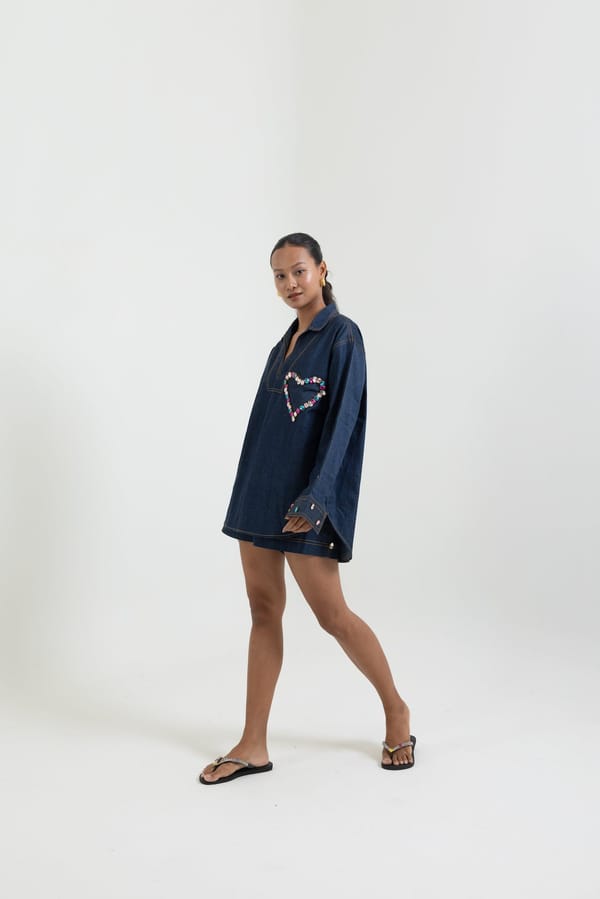 Blue Denim Gemstone-Embellished Shorts — Label Sugar