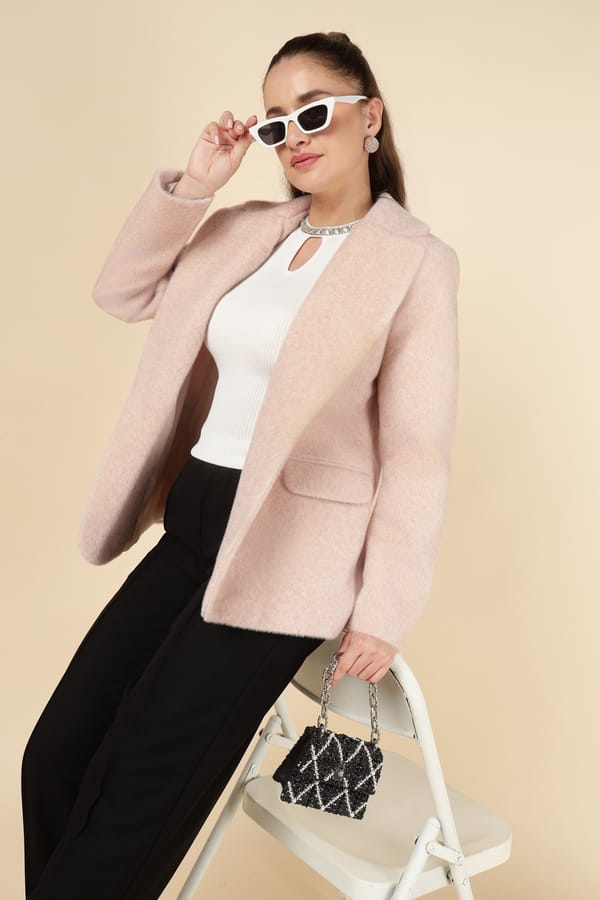 Light Pink Tailored Open-Front Blazer with Patch Pockets — H&G DESIGN