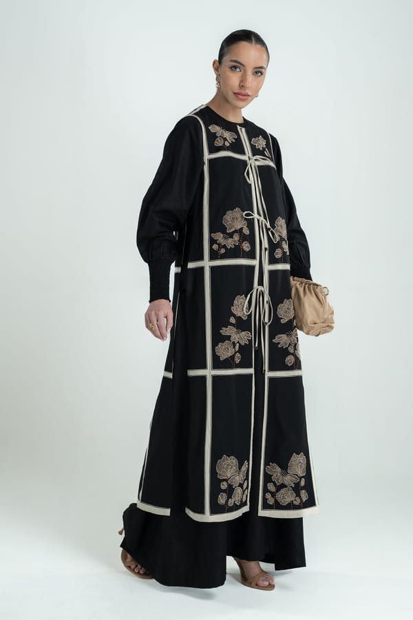 Black and Natural Linen Longline Overlay with Tie-Ups — Our Love