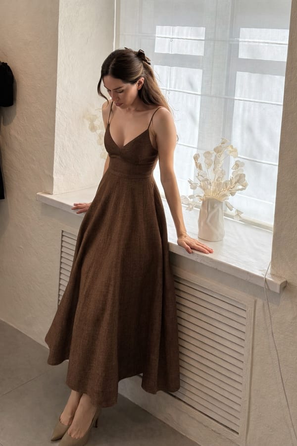 Tara Cocoa Linen Dress — MOMENT BOMBAY