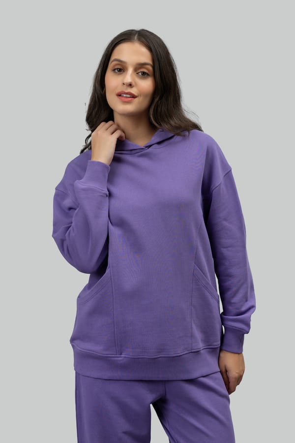 Lavender Oversized Pullover Hoodie in Cotton Terry — Necesera