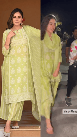 Sara Ali Khan In Pastel Green Muslin Suit Set with chiffon Dupatta-SET OF-3 — MAHEE JAIPUR