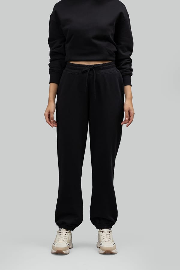 Black Cotton Terry Easy Lounge Joggers — Necesera