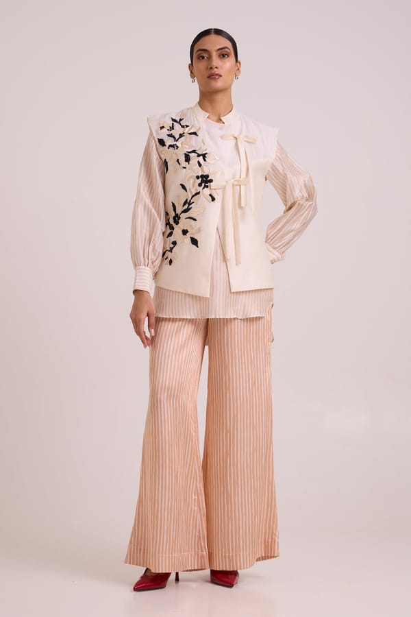 Striped Shirt, Embroidered Vest and Wide-Leg Pant Co-ord Set — Madder Much