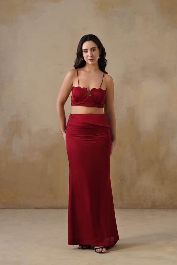 Crimson Dusk Satin Skirt — IERA