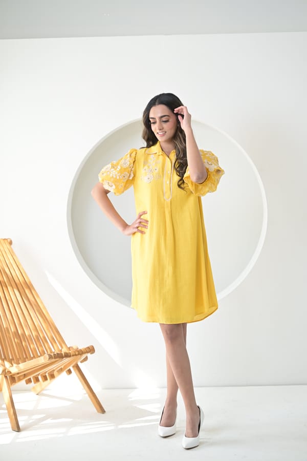 Monochrome Phool Patti Organza Sleeve Dress — RUCHIKA MALLIKA LABEL