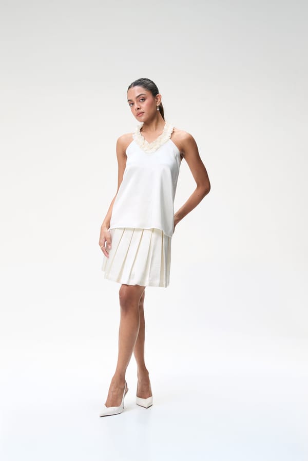 Ivory Halter Neck Top With Ruffle Detail — Tara & I