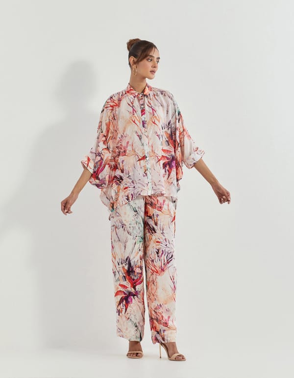Pink Printed Shirt and Wide-Leg Pants Co-ord Set — Kavita Bhartia