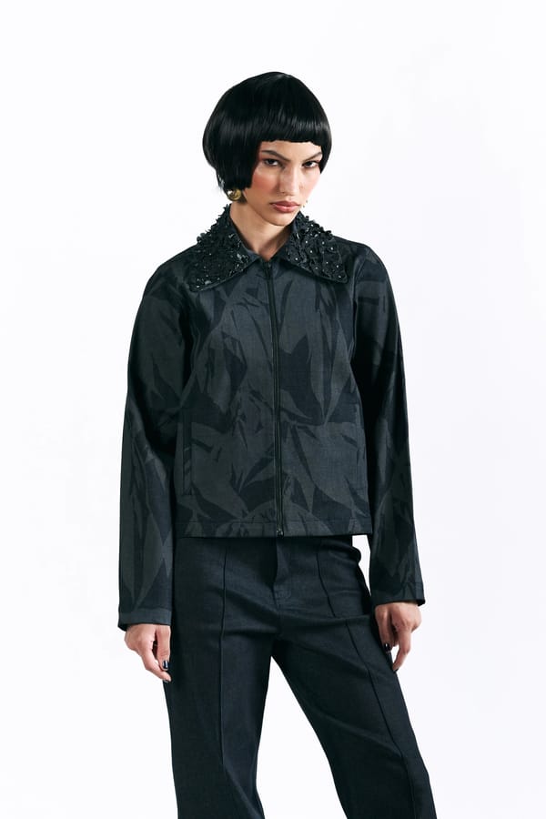 Etched Blossom Cropped Jacket — Pocketful Of Cherrie