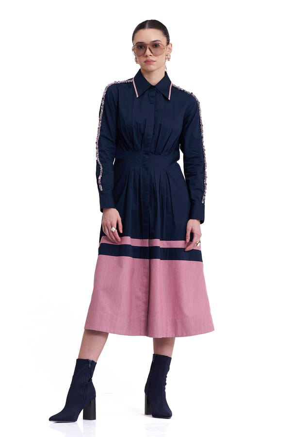 Navy and Rosewood Colorblock Midi Shirt Dress — Our Love