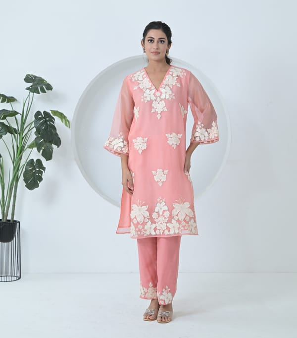 Ivory Garden Organza Long Kurta Set — RUCHIKA MALLIKA LABEL