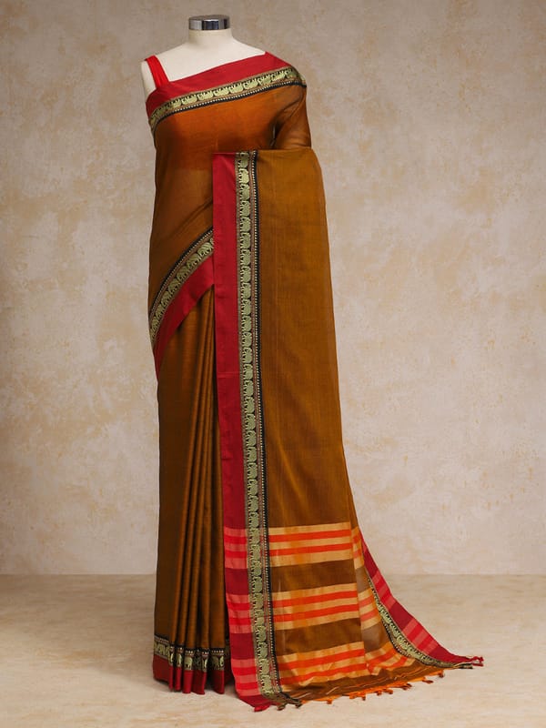 Burnt Ochre Elephant Border Cotton Narayanpet — BINKS