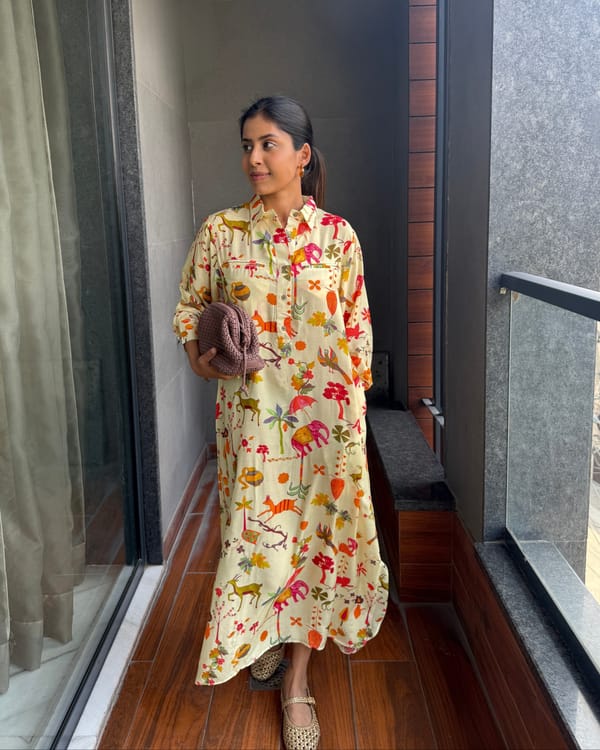 Multicolor Printed Maxi Kaftan with Collared Neck — HAPPI SPACE