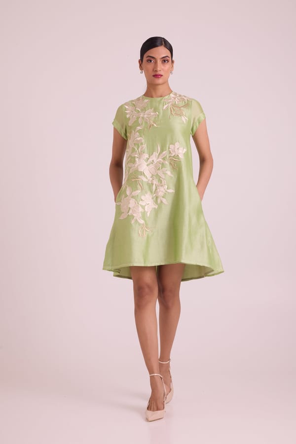 Mint Green Embroidered Shift Mini Dress with Pockets — Madder Much