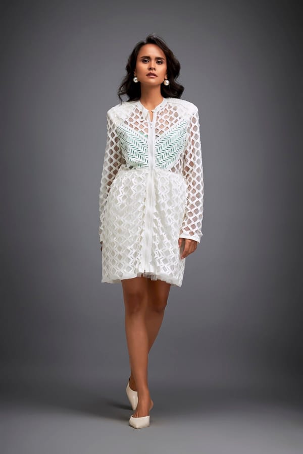 Mesh Dress with Geometric Patterns — Deepika Arora