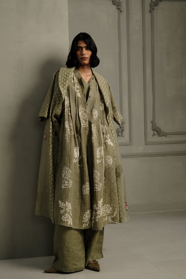 Stone Blue Embroidered Jacket With Dress And Pants — Arcvsh Pallavi Singh