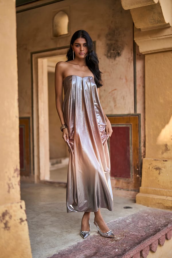 Metallic Ombré Strapless Midi Tube Dress — Dash and Dot