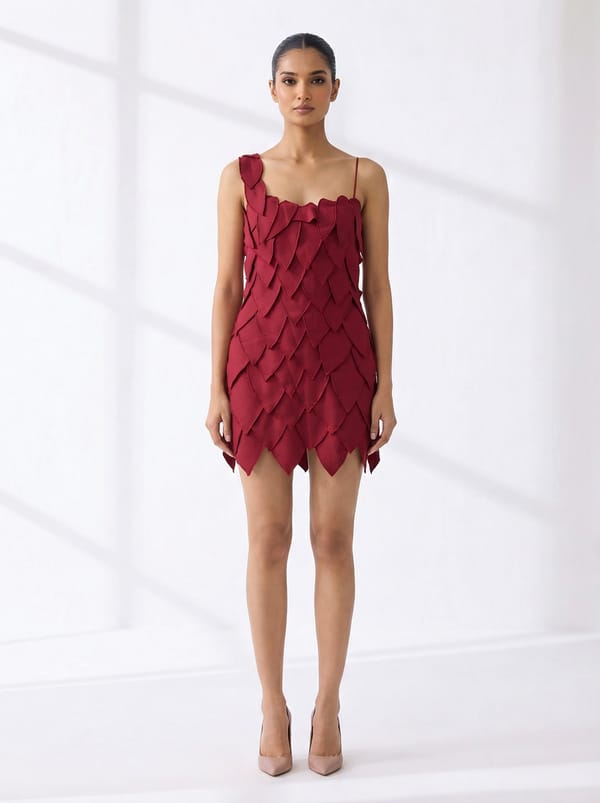 Deep Red 3D Applique Sweetheart Strap Mini Dress — OZEQO