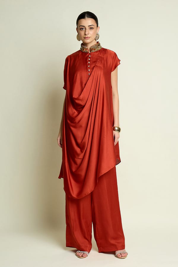 Green Metallic Lounge Drape Dress — Aakaar