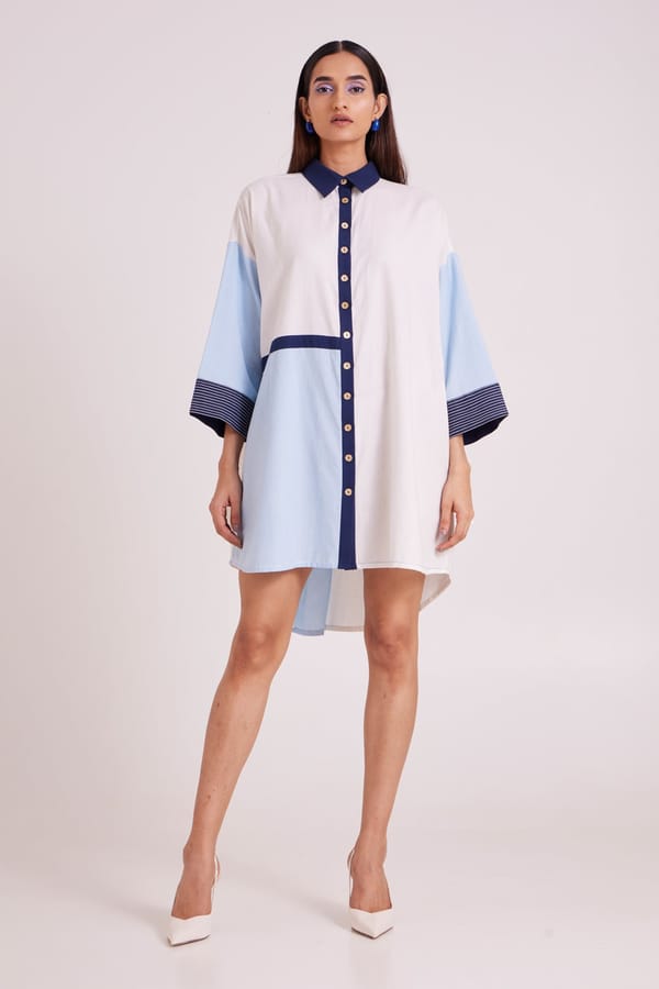 Multicolor Colorblock Oversized Shirt Dress with Pockets — Madder Much