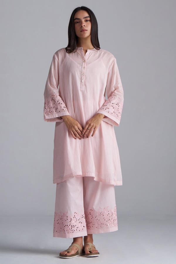 Crystal Pink Chikankari Kurta and Pants Co-ord Set — Ganga Fashions Pvt Ltd