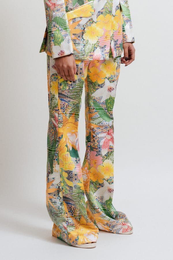 Multicolor Printed Straight-Leg Trousers — White Saturn