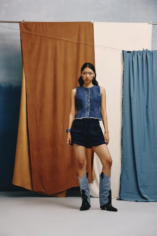 Mid Indigo Corset-Style Button-Front Denim Top — quietBOLD