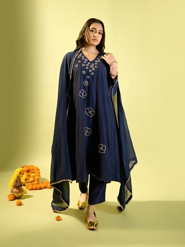 Navy Blue Kali Kurta Set — KOMAL SHAH