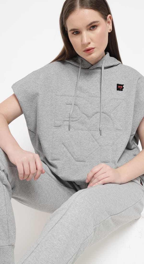 Light Grey Sleeveless Hooded Sweatshirt — DKNY