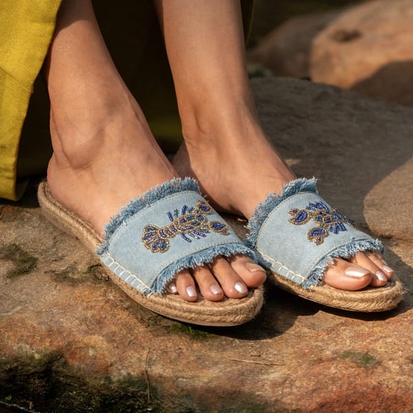 Lobster Denim Sandals Flats — PARI PARI