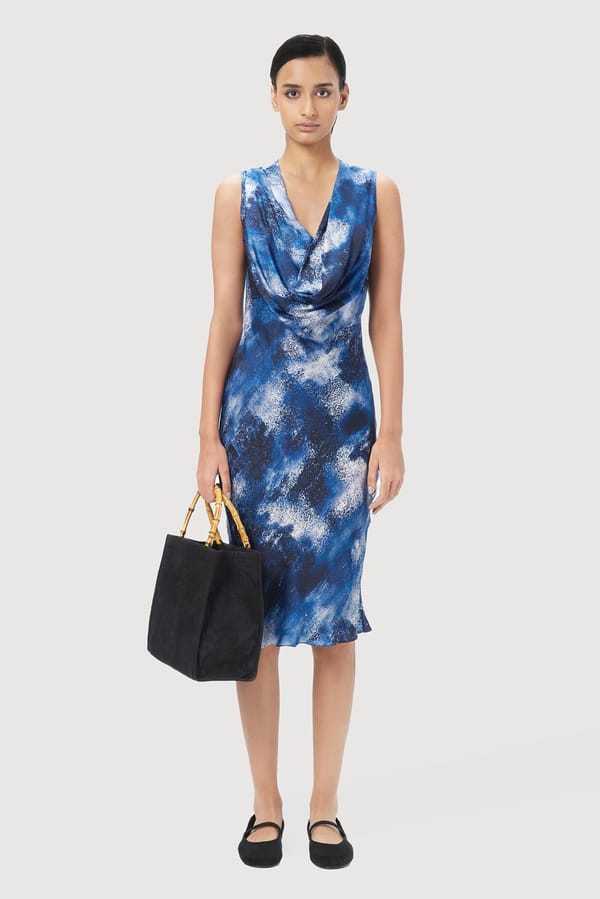 Blue Abstract Print Cowl Neck Slip Midi Dress — Genes Lecoanet Hemant