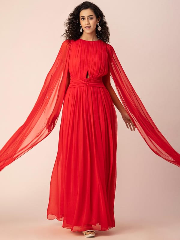 Red Pleated Gown — EWOKE STUDIO