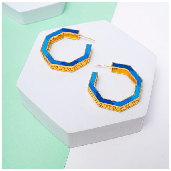 Octave Jali Hoops Medium Turquoise Blue — Aditi Bhatt