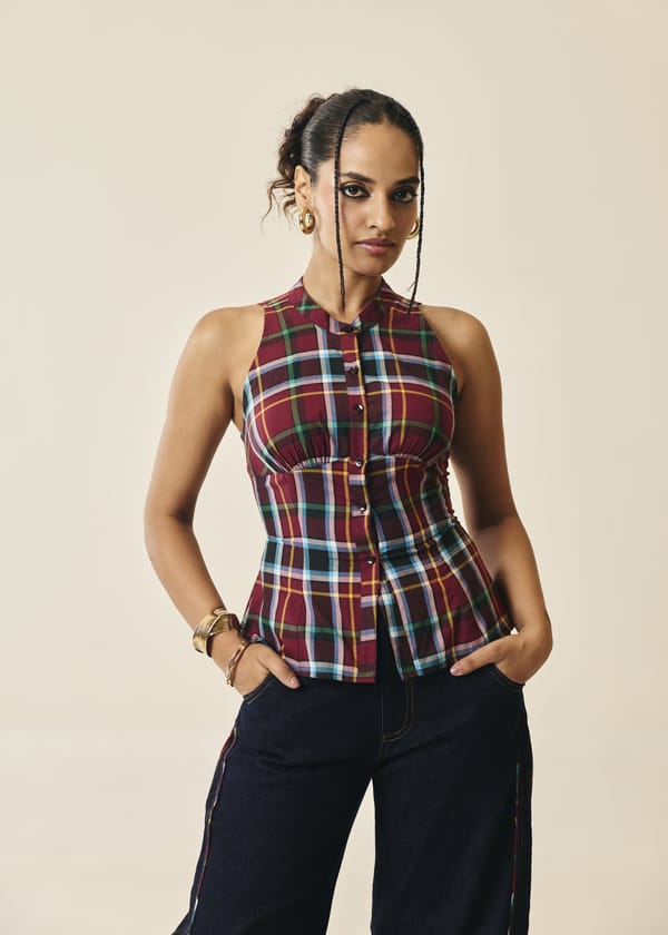 Larkspur Madrad Check Corset Shirt — Lea Clothing