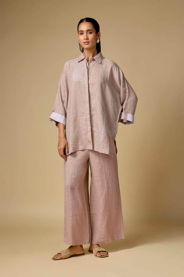Pink Linen Shirt and Wide-Leg Pants Co-ord Set — Linen Bloom