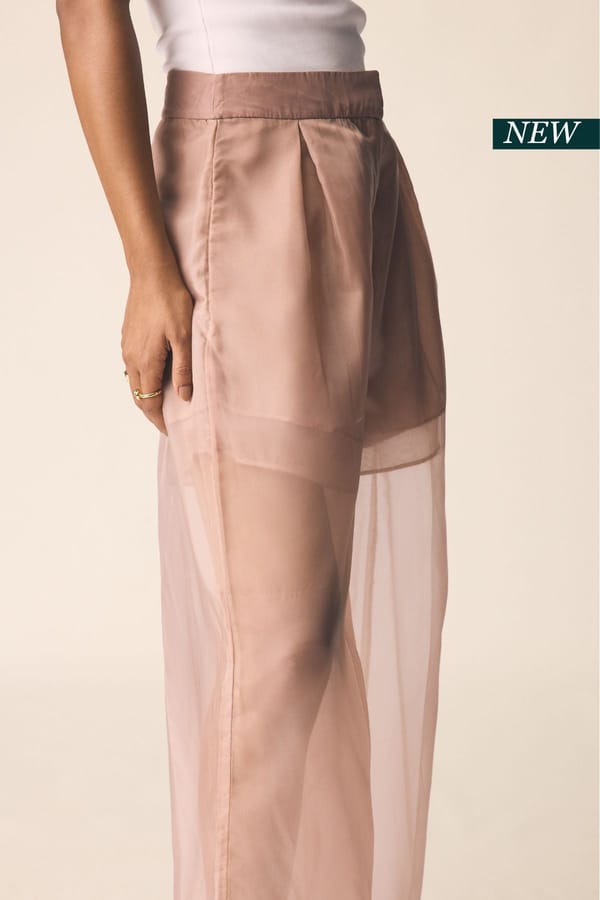 Pink Organza Sheer Layered Wide-Leg Trousers — Unrush