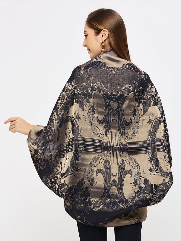 Navy Metallic Brocade Cape Shrug — Cloth Haus
