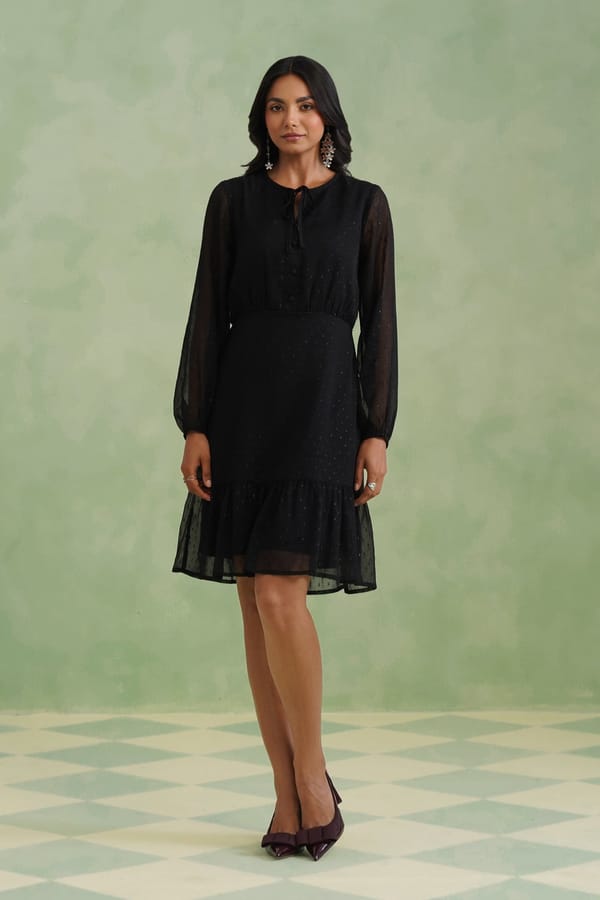 Textured Metallic Thread Flounce Mini Dress — KORAH STITCH