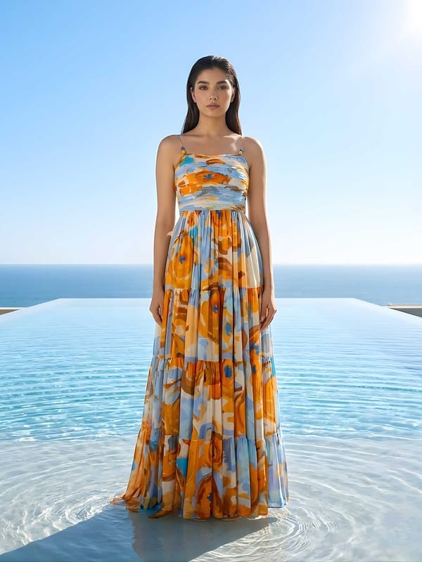 Lunar Printed Pleated Maxi Dress — POPPI