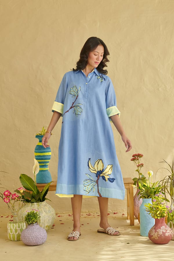 Raavi Blue Midi Dress — ROHO