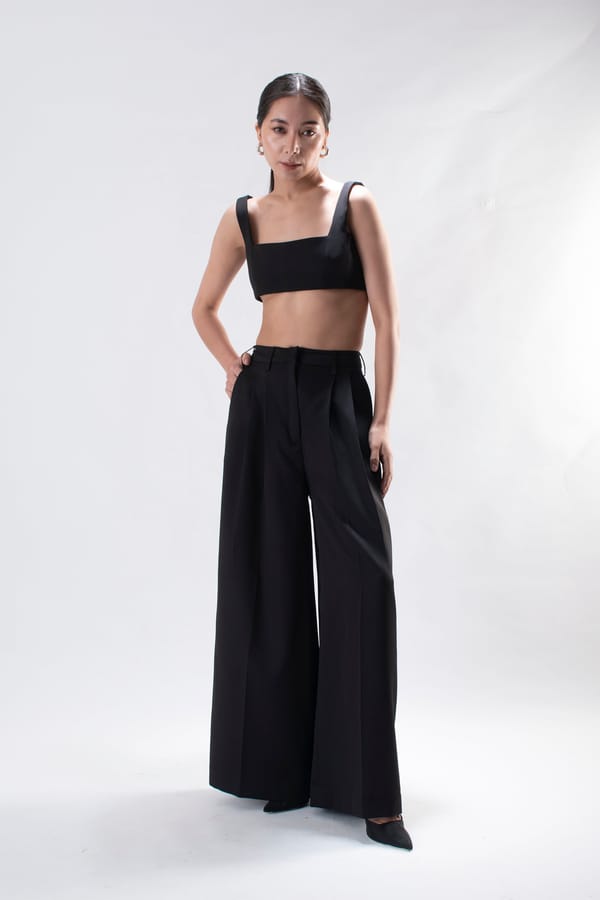 Black High-Rise Crepe Flare Trousers — Studio MuGu