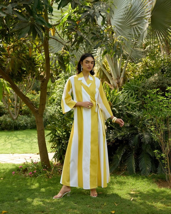 Yellow/White Colorblock Maxi Wrap Dress — House of Soi