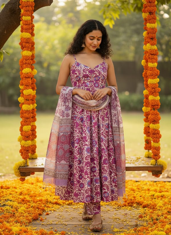 Suhani Block Print Anarkali Set — SAJKE