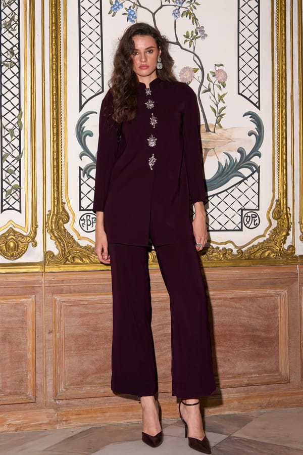 Merlot Crepe Relaxed Straight-Leg Trousers — Dash and Dot