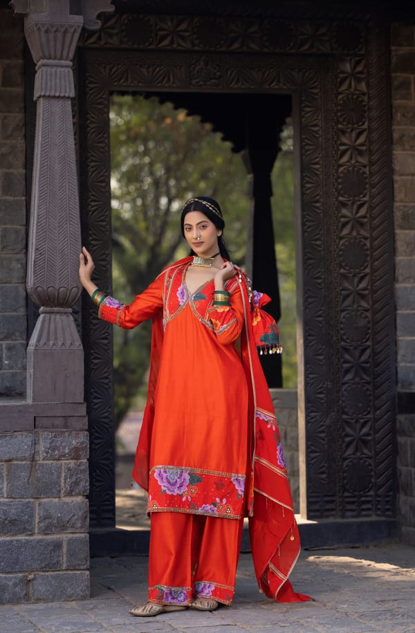 Orange Luxurious Chanderi Silk Suit — Kahani Lush