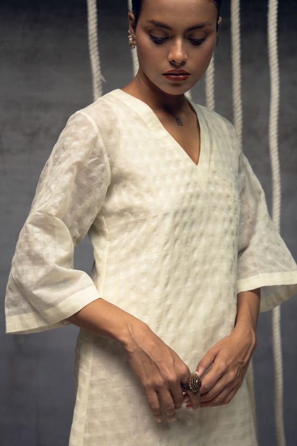 Khadi Silk Checkered Dress — Kritika Murarka