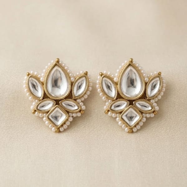 Lotus Bloom Kundan Studs Earring — BeAbhika