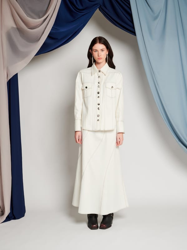 Ivory Relaxed-Fit Utility Shirt with Contrast Stitching — SISTER JANE