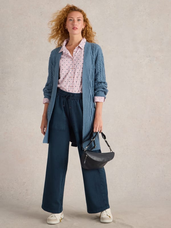 Mid Denim Wide-Leg Drawstring Jogger Trousers — White Stuff