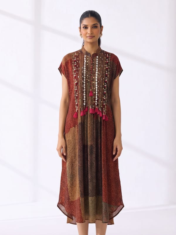 Brown Embellished Kaftan — 5 Elements